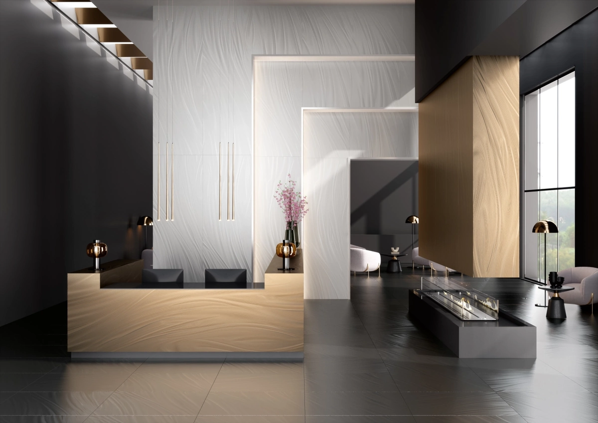 Gres Graniti Fiandre LUCE efekt metal - aranzacja w eleganckiej lazience