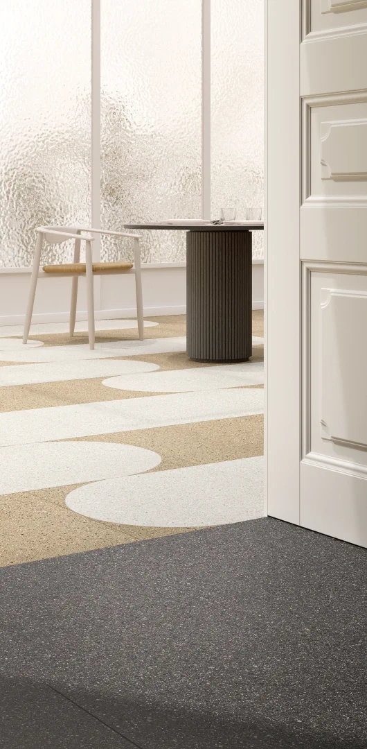 Gres Graniti Fiandre IL VENEZIANO efekt terrazzo - aranzacja w eleganckiej lazience