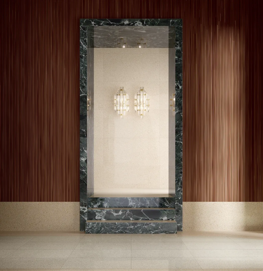 Gres Graniti Fiandre IL VENEZIANO efekt terrazzo - aranzacja w eleganckiej lazience