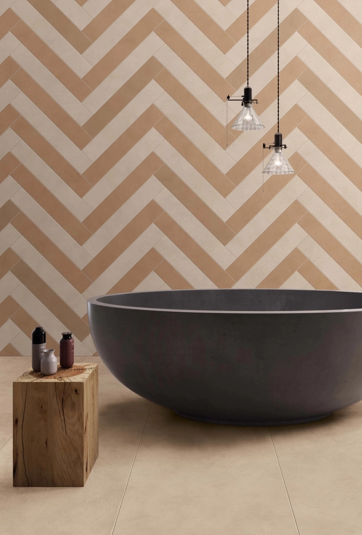 Gres Flaviker PALETTE efekt beton - aranzacja w przestronnym holu