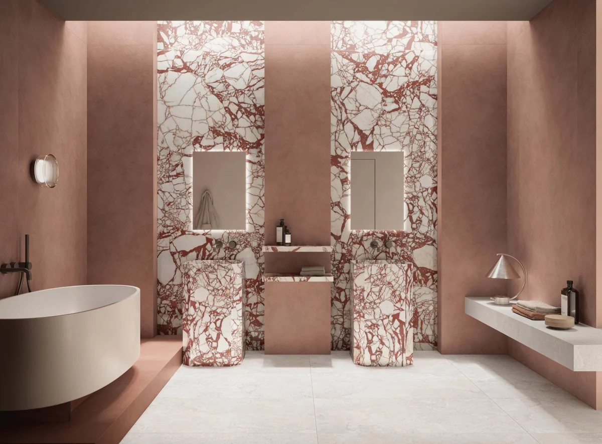 Gres Flaviker PALETTE efekt beton - aranzacja w przy kominku
