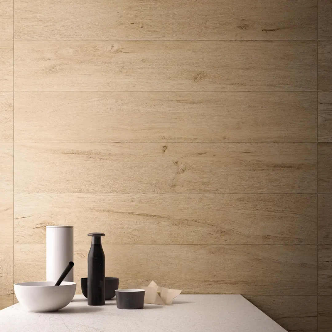 Gres Flaviker COZY efekt drewno - aranzacja w minimalistycznym wnetrzu