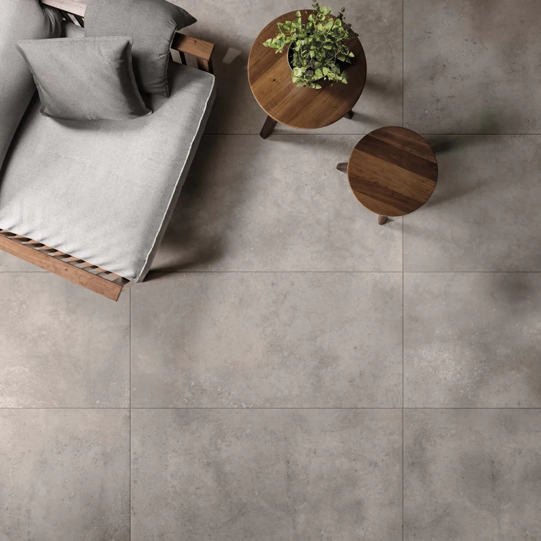 Gres Flaviker HYPER efekt beton - aranzacja w przy kominku