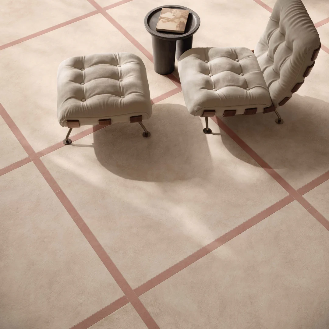 Gres Flaviker PALETTE efekt beton - aranzacja w minimalistycznym wnetrzu