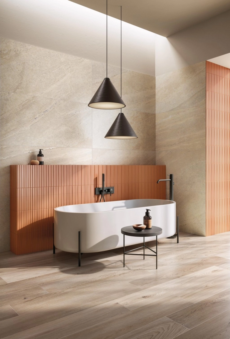 Gres Flaviker FOUR SEASONS efekt drewno - aranzacja w eleganckiej lazience
