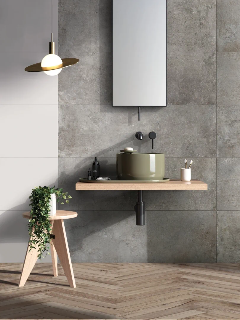 Gres Flaviker RE_TOUR efekt beton - aranzacja w minimalistycznym wnetrzu
