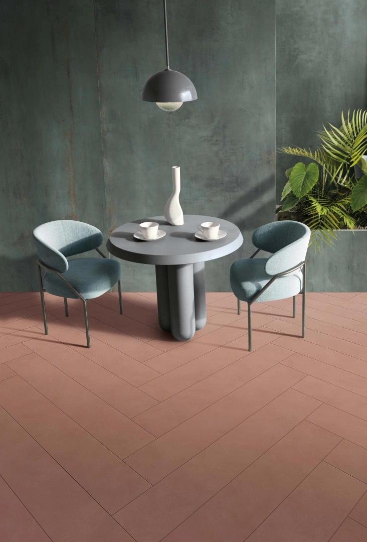 Gres Flaviker PALETTE efekt beton - aranzacja w nowoczesnym salonie