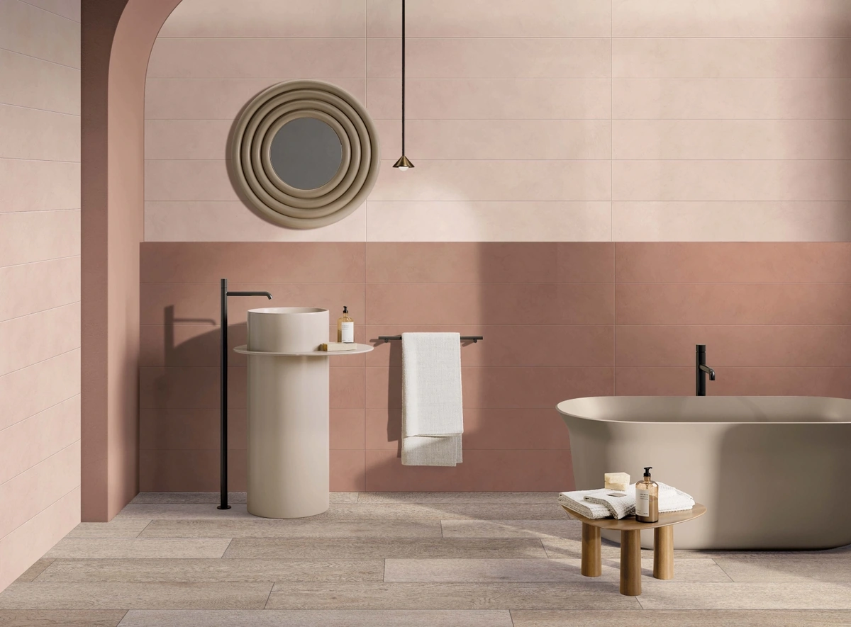 Gres Flaviker PALETTE efekt beton - aranzacja w przestronnym holu