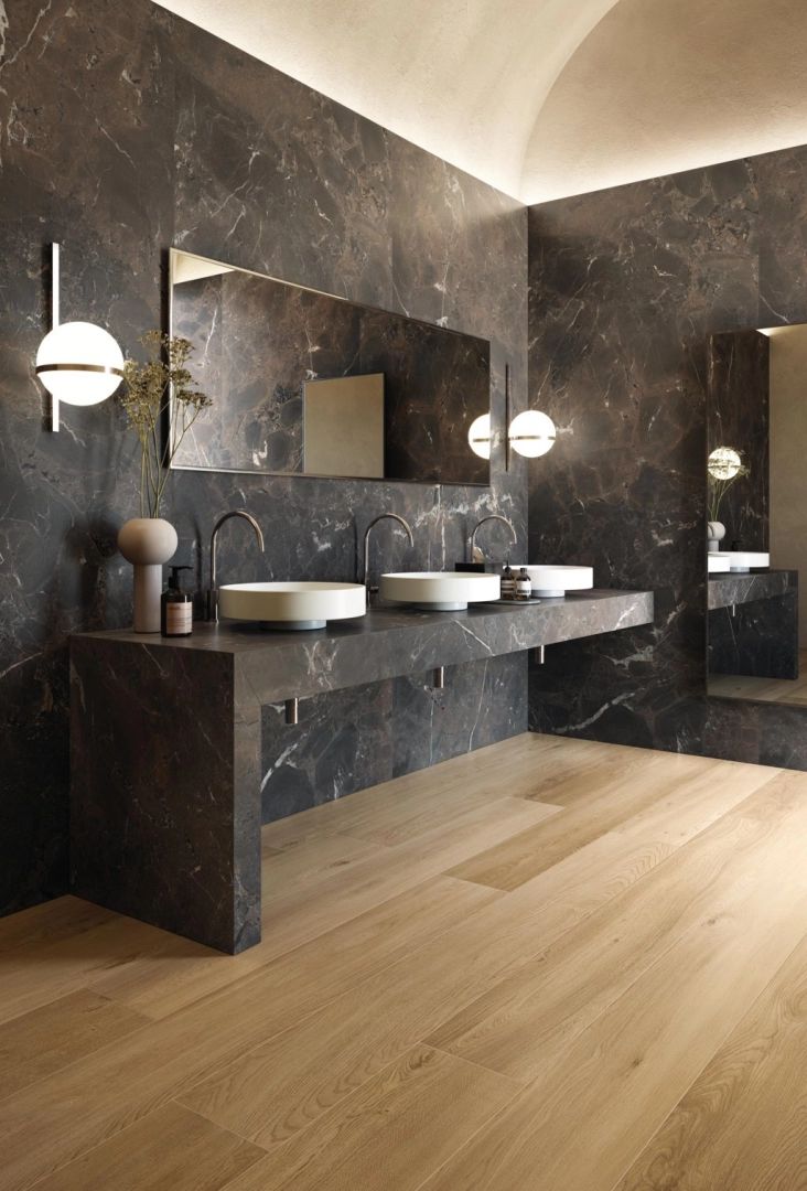 Gres Flaviker FOUR SEASONS efekt drewno - aranzacja w minimalistycznym wnetrzu
