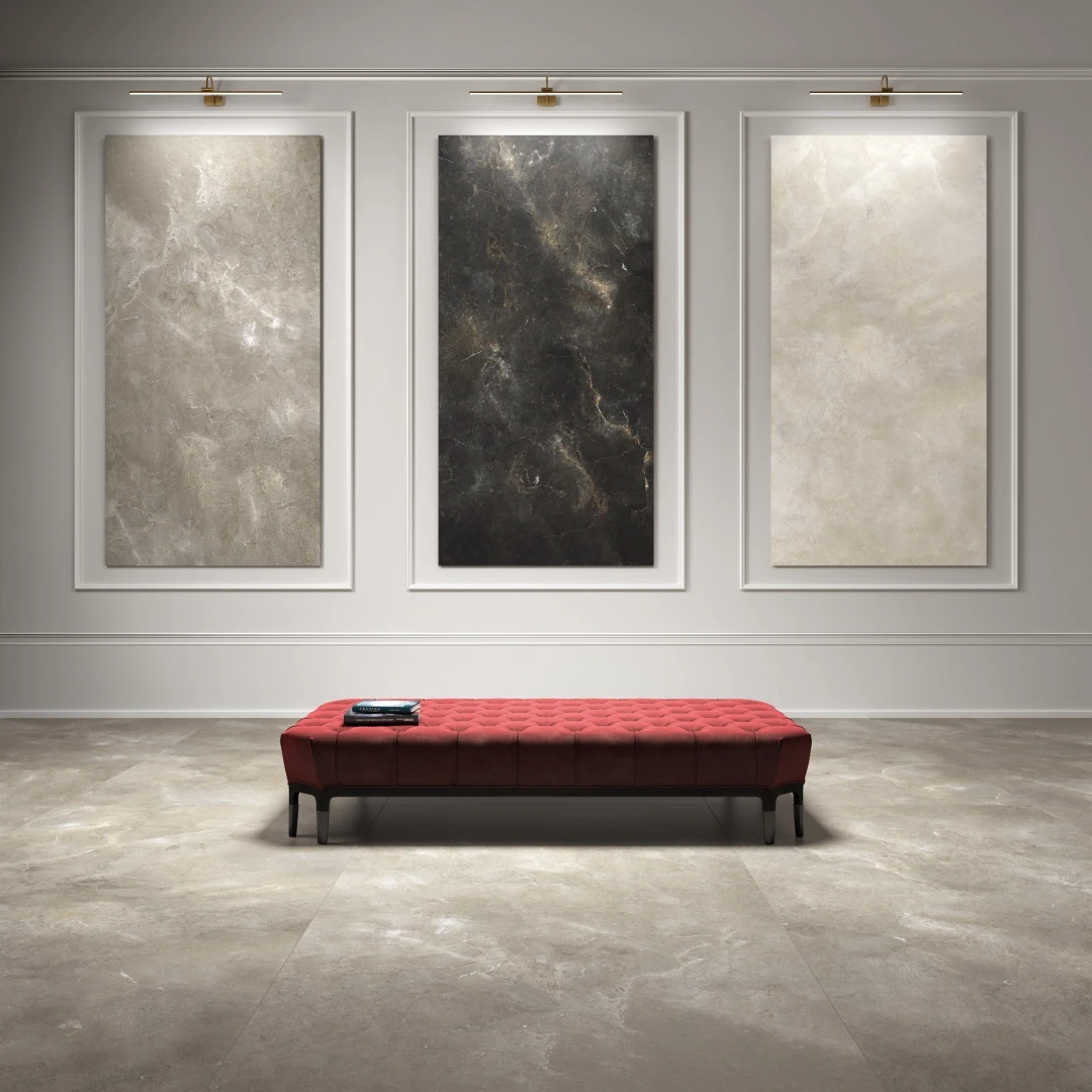 Gres Fmg ART STONE MAXFINE efekt kamień - aranzacja w minimalistycznym wnetrzu