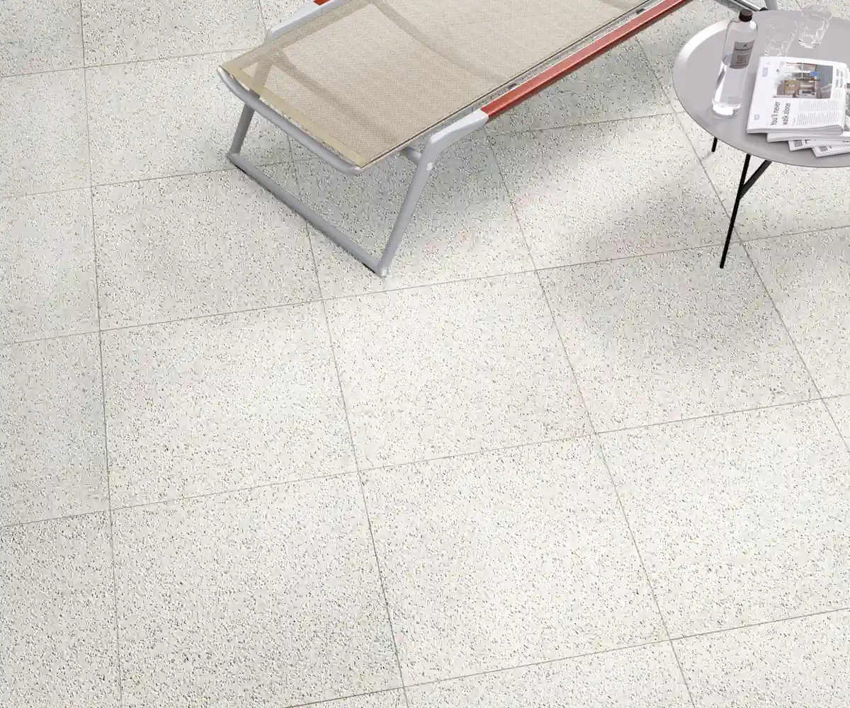Gres Fmg RIALTO efekt terrazzo - aranzacja w minimalistycznym wnetrzu