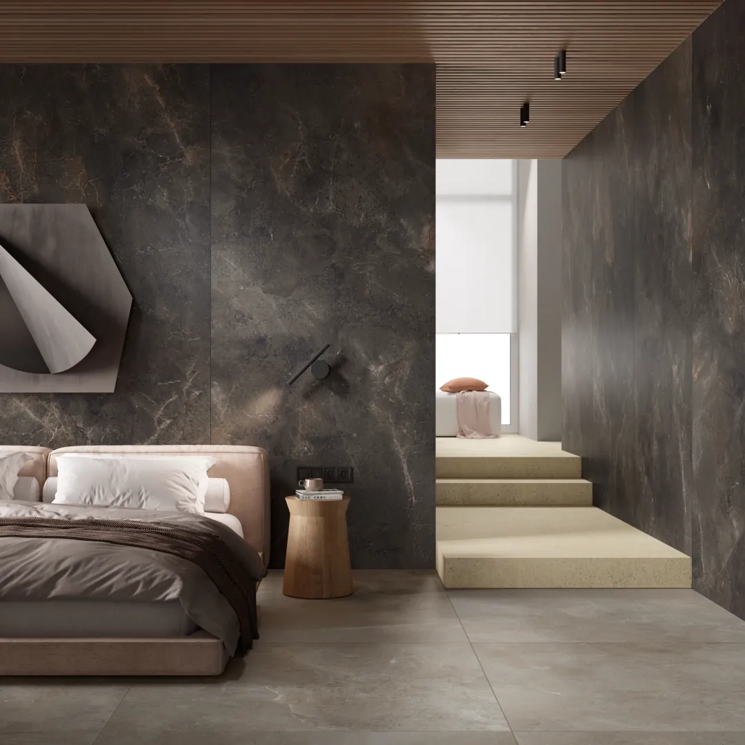 Gres Fmg ART STONE MAXFINE efekt kamień - aranzacja w przestronnym holu