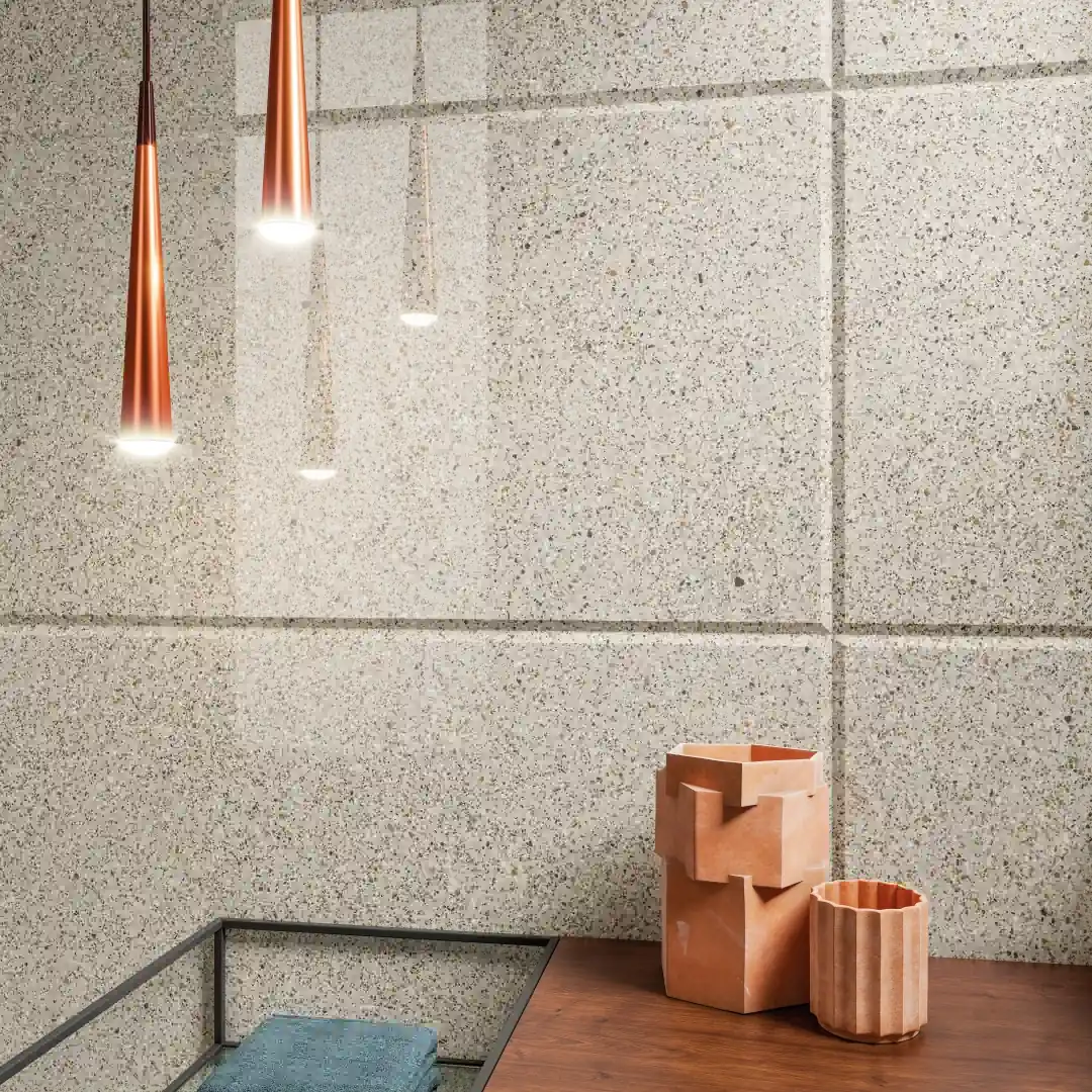 Gres Fmg PALLADIO efekt terrazzo - aranzacja w eleganckiej lazience