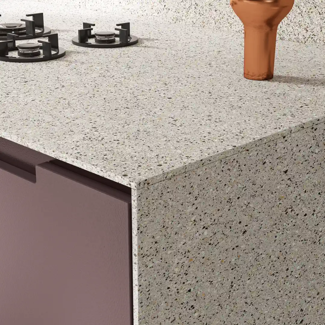 Gres Fmg PALLADIO efekt terrazzo - aranzacja w minimalistycznym wnetrzu