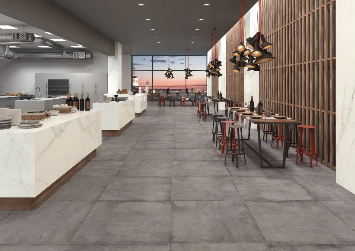 Gres Fmg CITYSTONE MAXFINE efekt kamień - aranzacja w przestronnym holu
