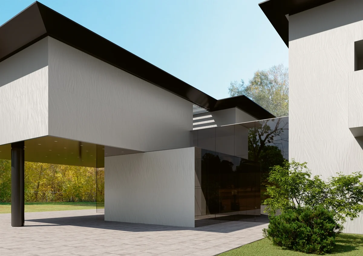 Gres Fmg LUCE efekt metal - aranzacja w korytarzu z naturalnym swiatlem