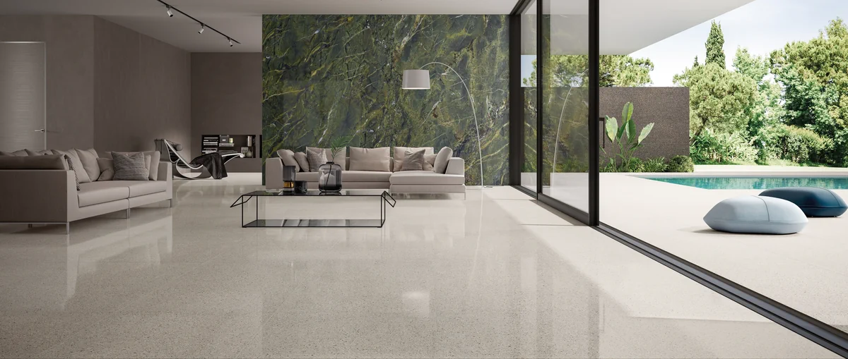 Gres Fmg PALLADIO efekt terrazzo - aranzacja w eleganckiej lazience