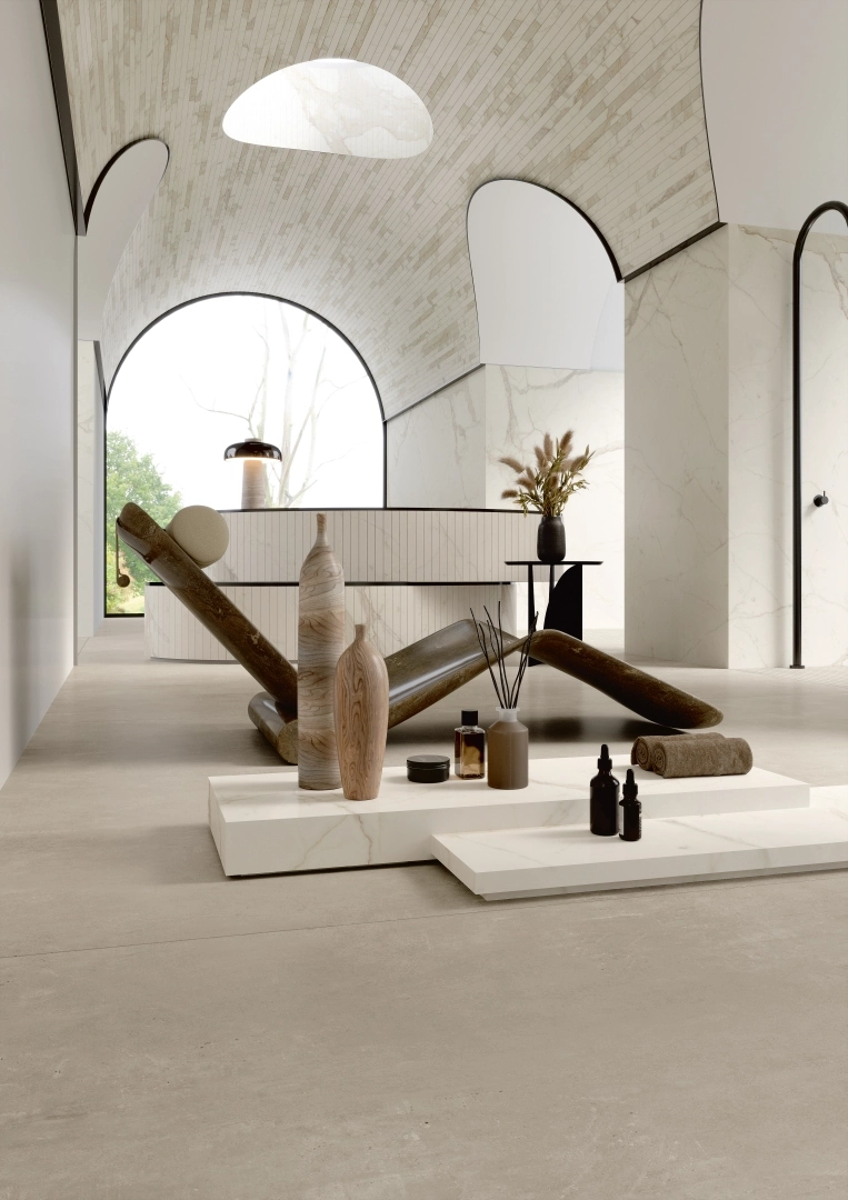 Gres Fmg MARBLE ACTIVE efekt marmur - aranzacja w przy kominku