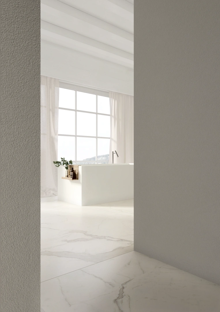 Gres Fmg MARBLE ACTIVE efekt marmur - aranzacja w minimalistycznym wnetrzu