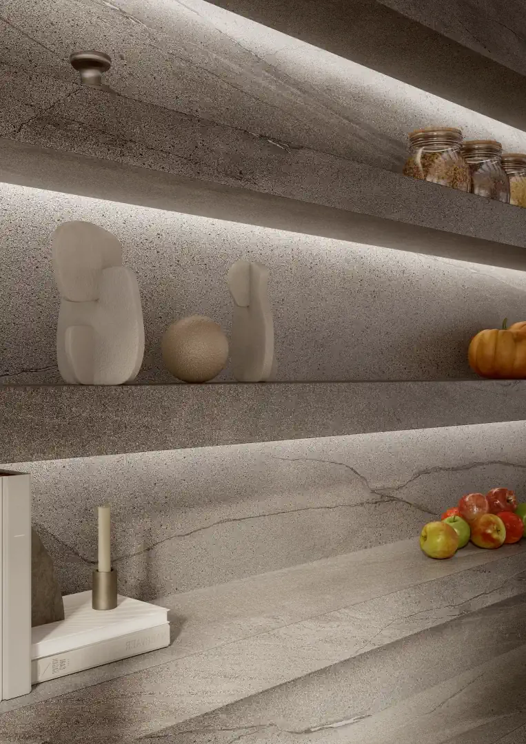 Gres Fmg MARBLE ACTIVE efekt marmur - aranzacja w nowoczesnym salonie