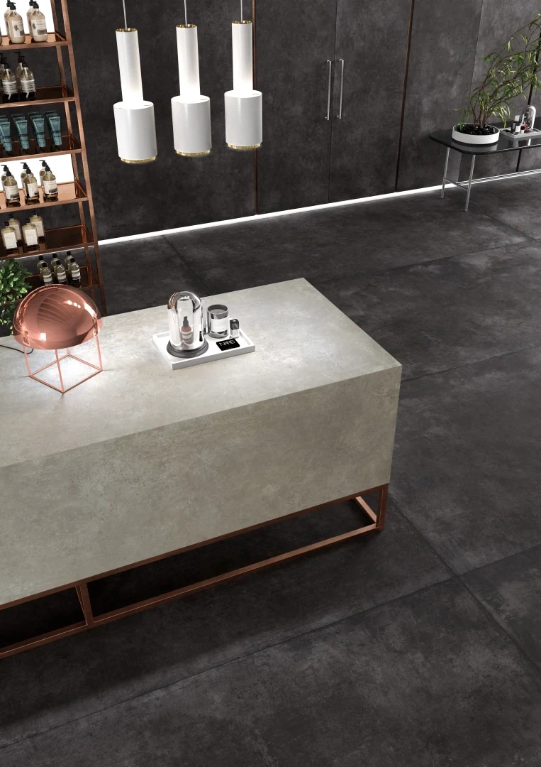Gres Fmg WALK ON MAXFINE efekt kamień - aranzacja w eleganckiej lazience