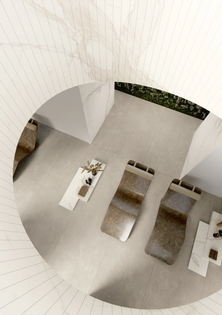 Gres Fmg MARBLE ACTIVE efekt marmur - aranzacja w przestronnym holu