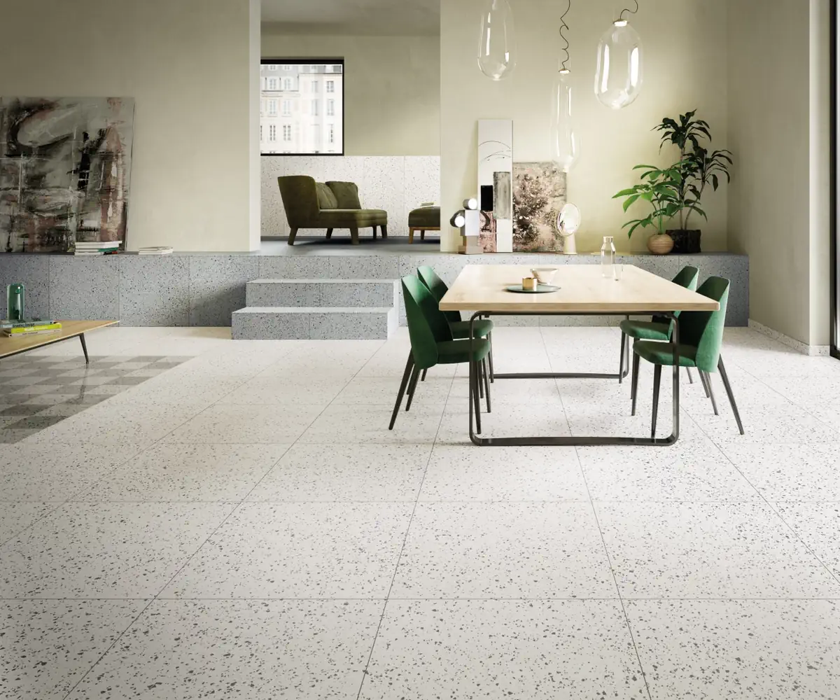 Gres Fmg RIALTO efekt terrazzo - aranzacja w eleganckiej lazience