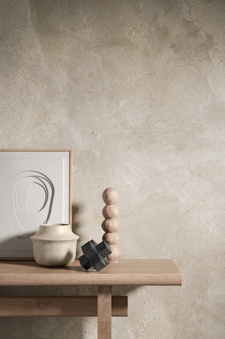 Gres Fmg ART STONE MAXFINE efekt kamień - aranzacja w nowoczesnym salonie