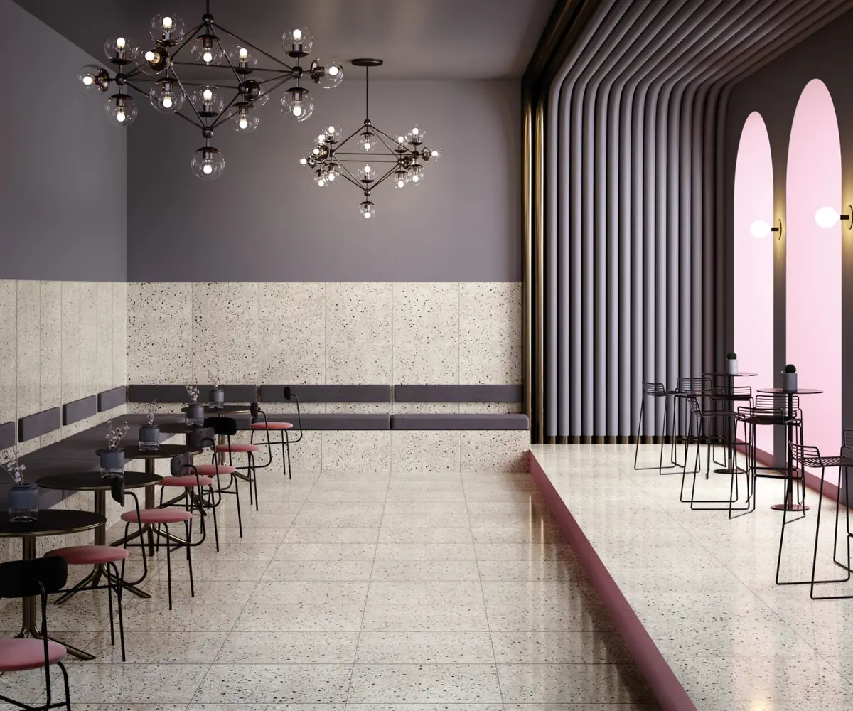 Gres Fmg RIALTO efekt terrazzo - aranzacja w elewacji domu