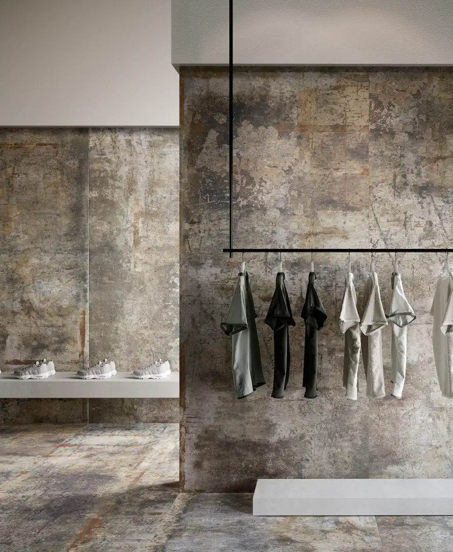 Gres Fondovalle URBAN CRAFT efekt kamień - aranzacja w minimalistycznym wnetrzu