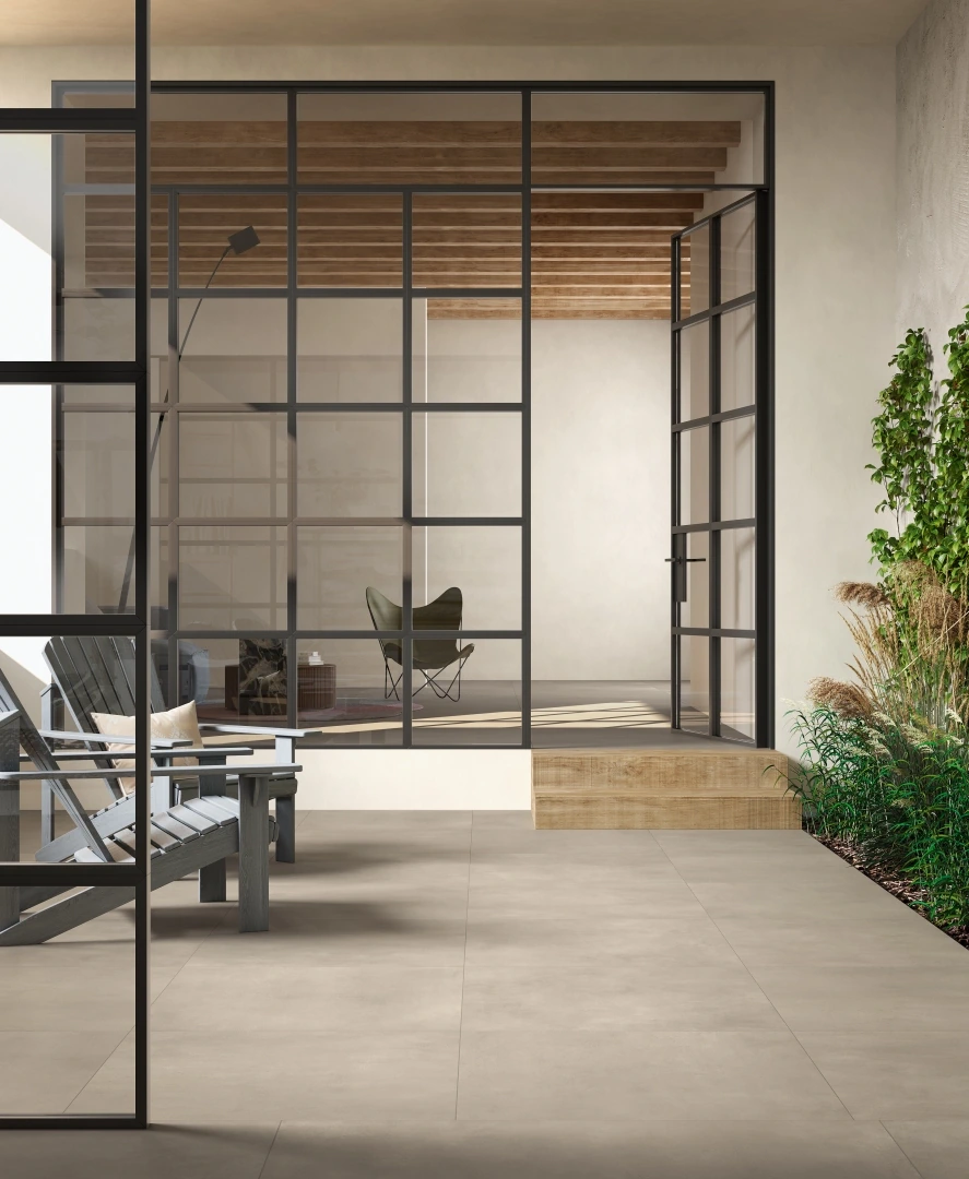 Gres Fondovalle HOMESCAPE efekt kamień - aranzacja w przestronnym holu