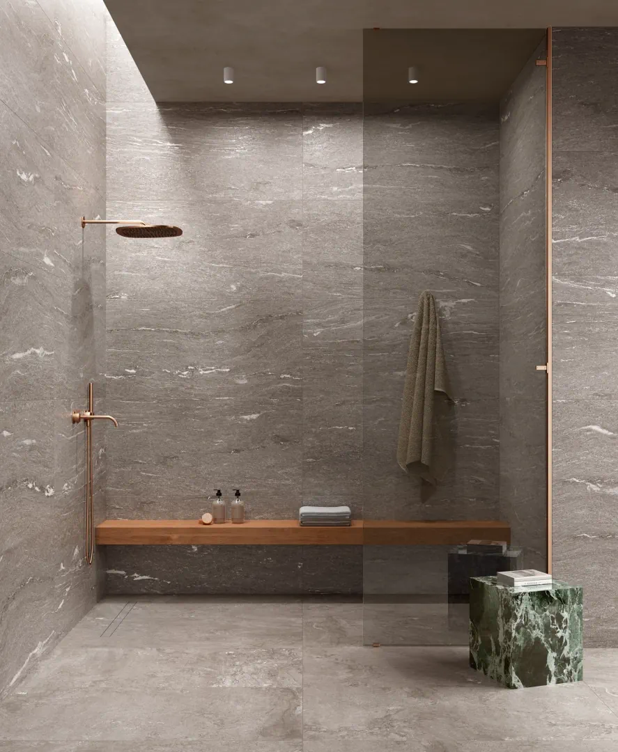 Gres Fondovalle ALPINE efekt kamień - aranzacja w eleganckiej lazience