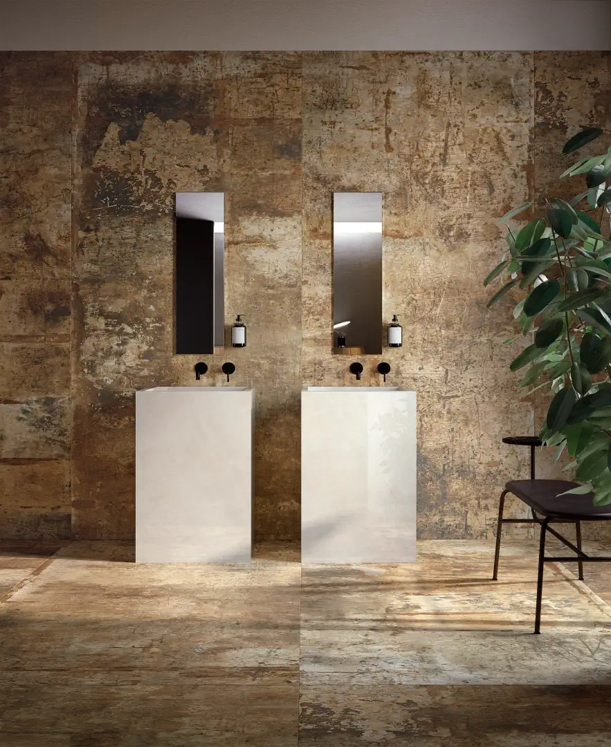 Gres Fondovalle URBAN CRAFT efekt kamień - aranzacja w korytarzu z naturalnym swiatlem