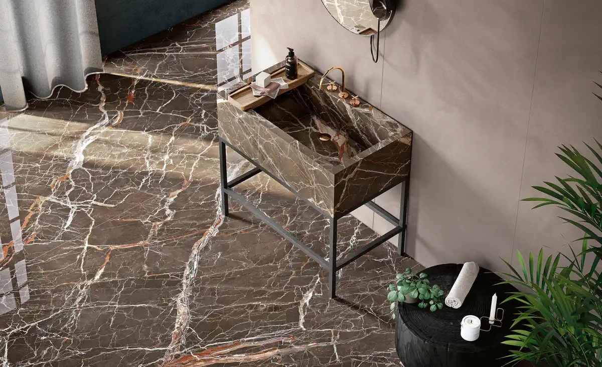 Gres Fondovalle RES ART efekt metal, terakota - aranzacja w eleganckiej lazience