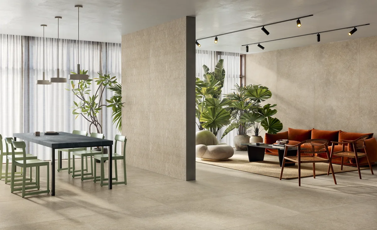 Gres Fondovalle BACKGROUND efekt beton - aranzacja w eleganckiej lazience