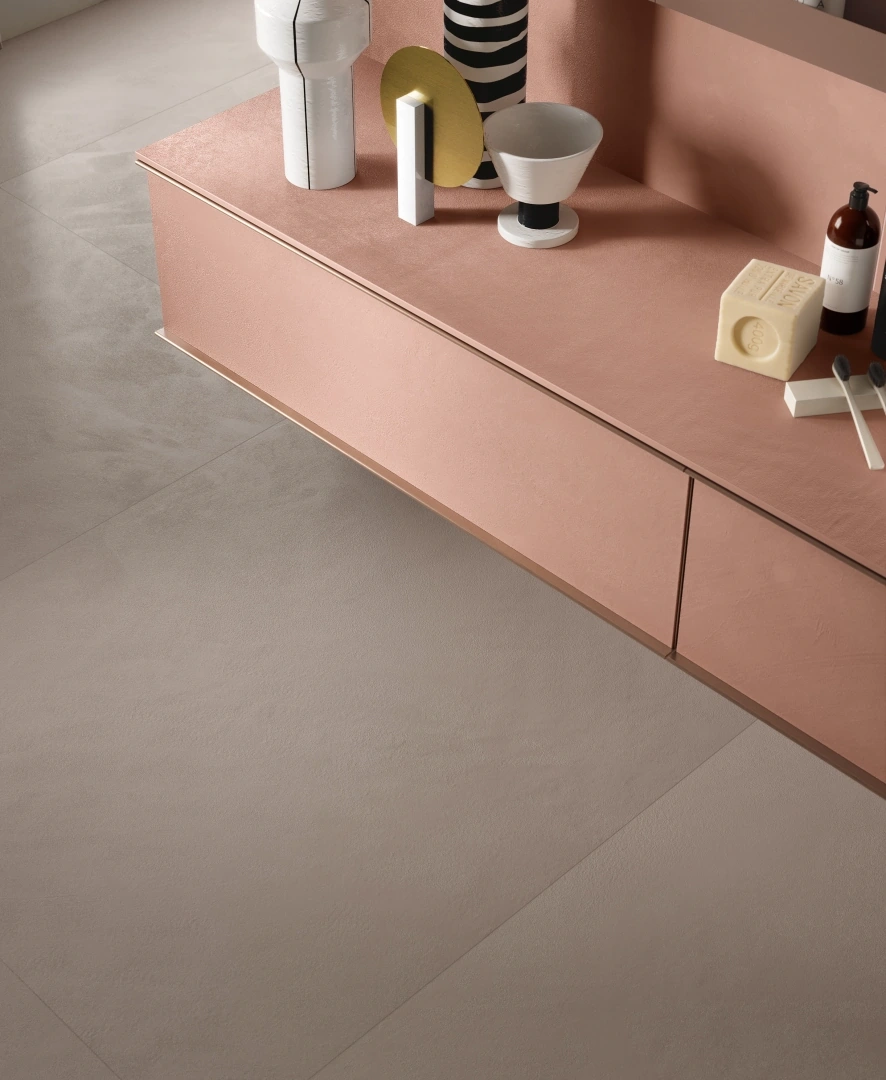 Gres Fondovalle RES ART efekt metal, terakota - aranzacja w minimalistycznym wnetrzu