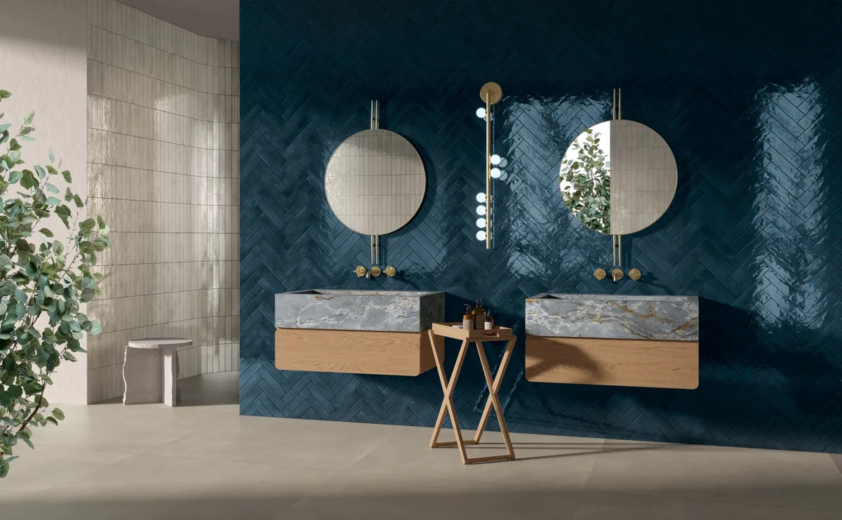 Gres Fondovalle BRIT efekt cegła - aranzacja w eleganckiej lazience
