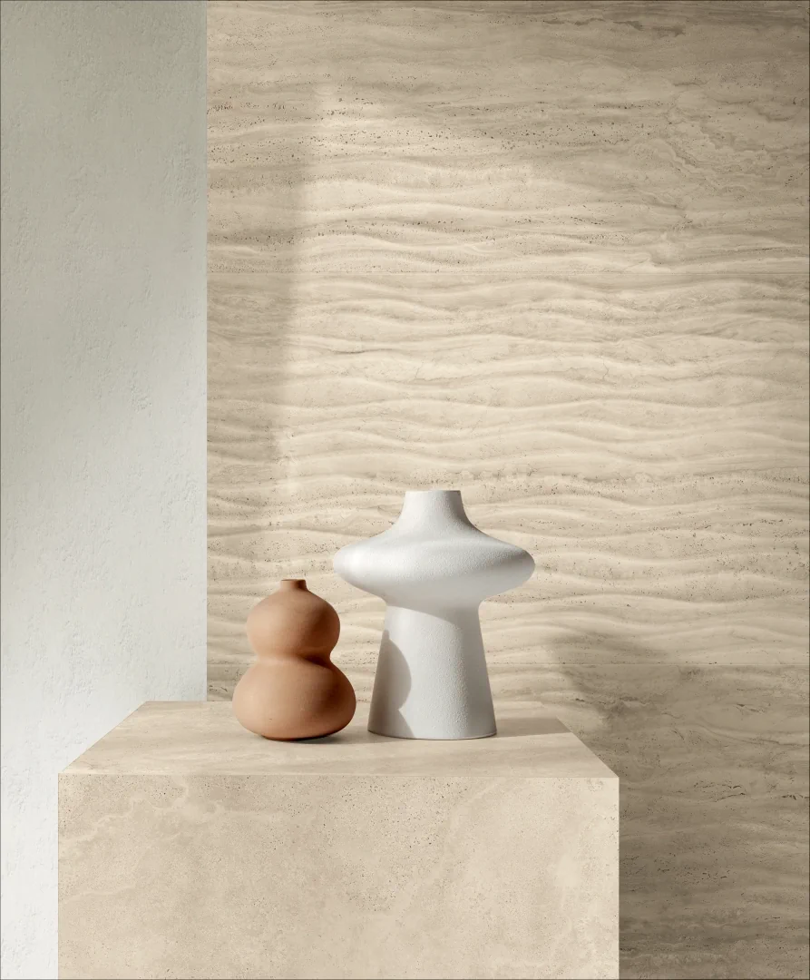Gres Fondovalle ROYAL TRAVERTINO efekt marmur, - aranzacja w elewacji domu