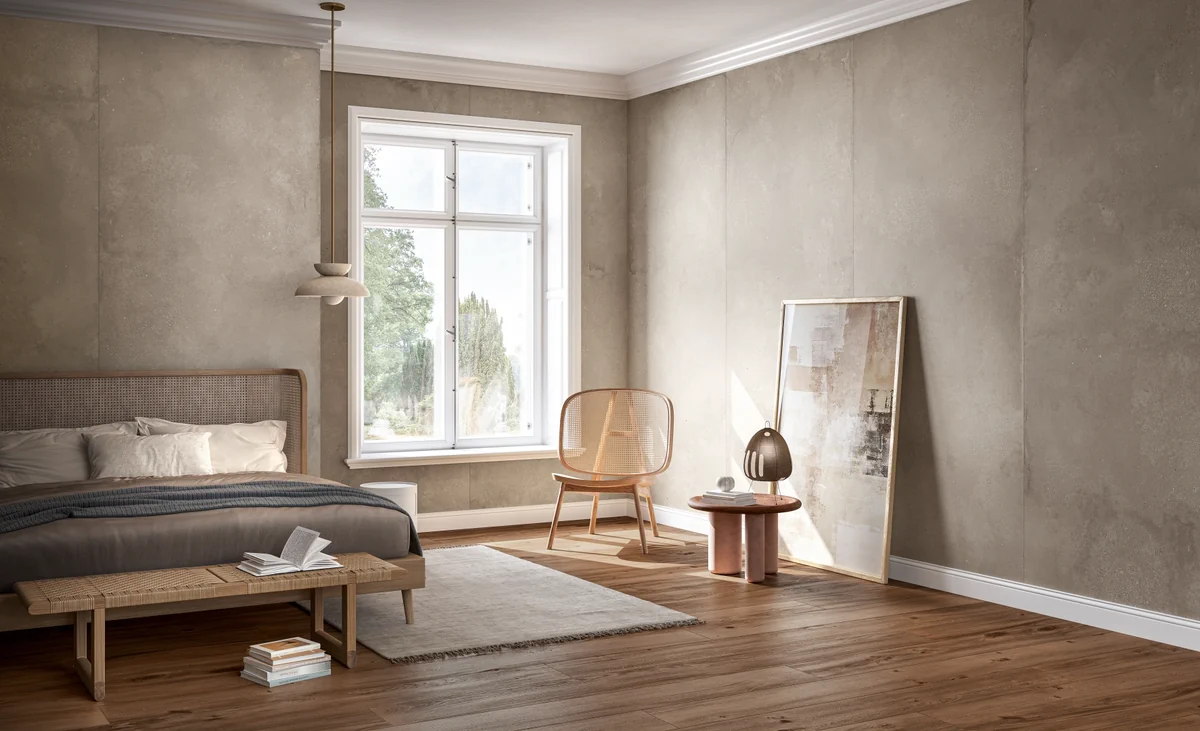 Gres Fondovalle PIGMENTO efekt beton - aranzacja w minimalistycznym wnetrzu