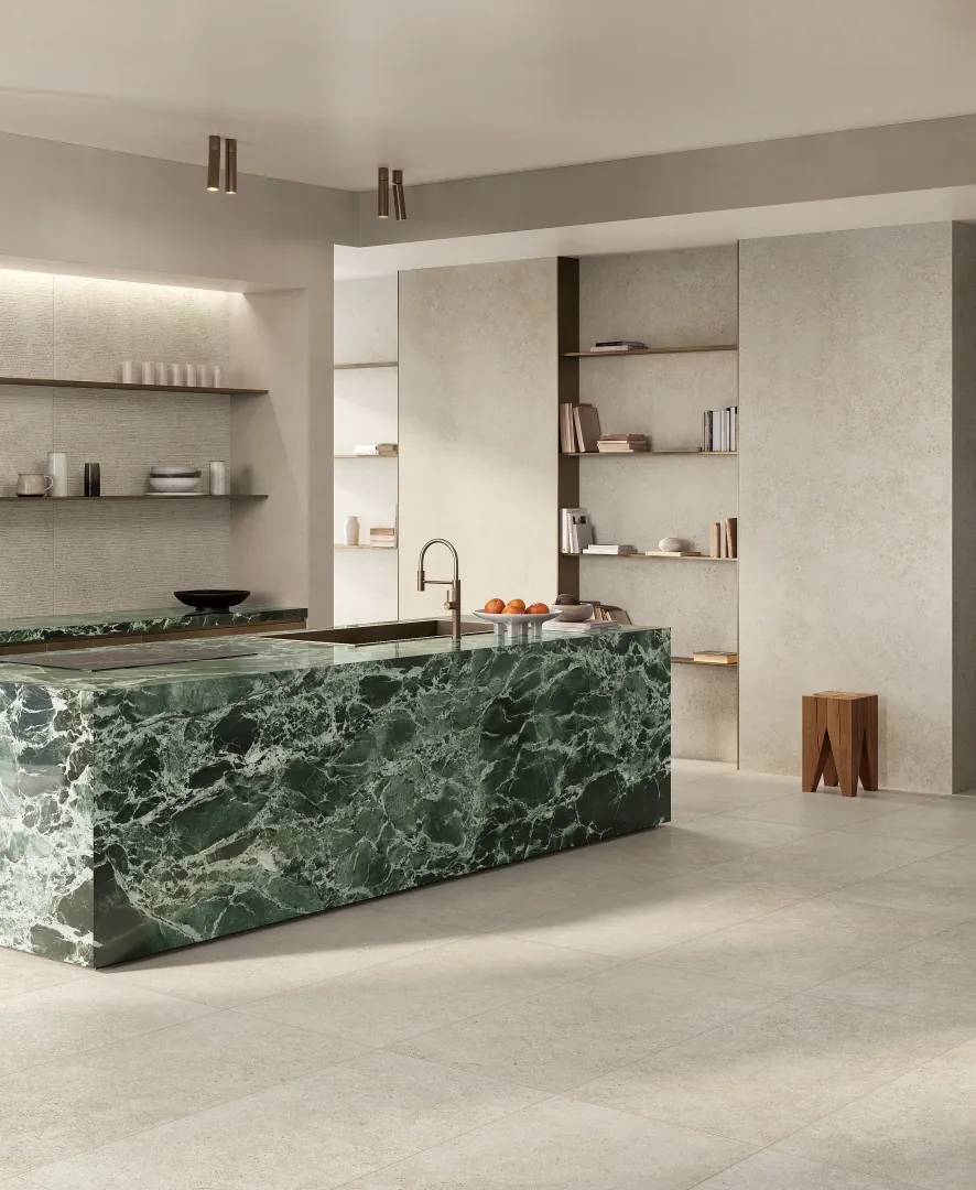 Gres Fondovalle BACKGROUND efekt beton - aranzacja w eleganckiej lazience