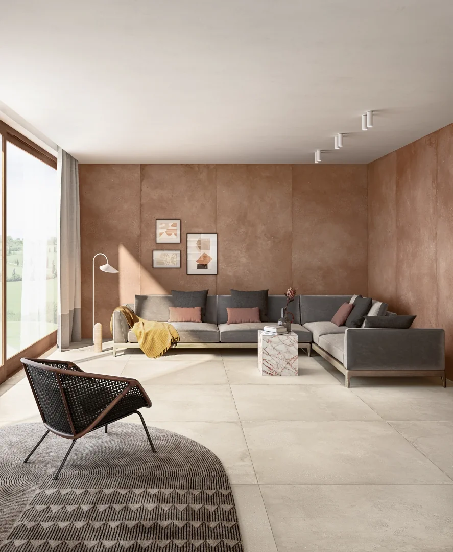 Gres Fondovalle PIGMENTO efekt beton - aranzacja w eleganckiej lazience