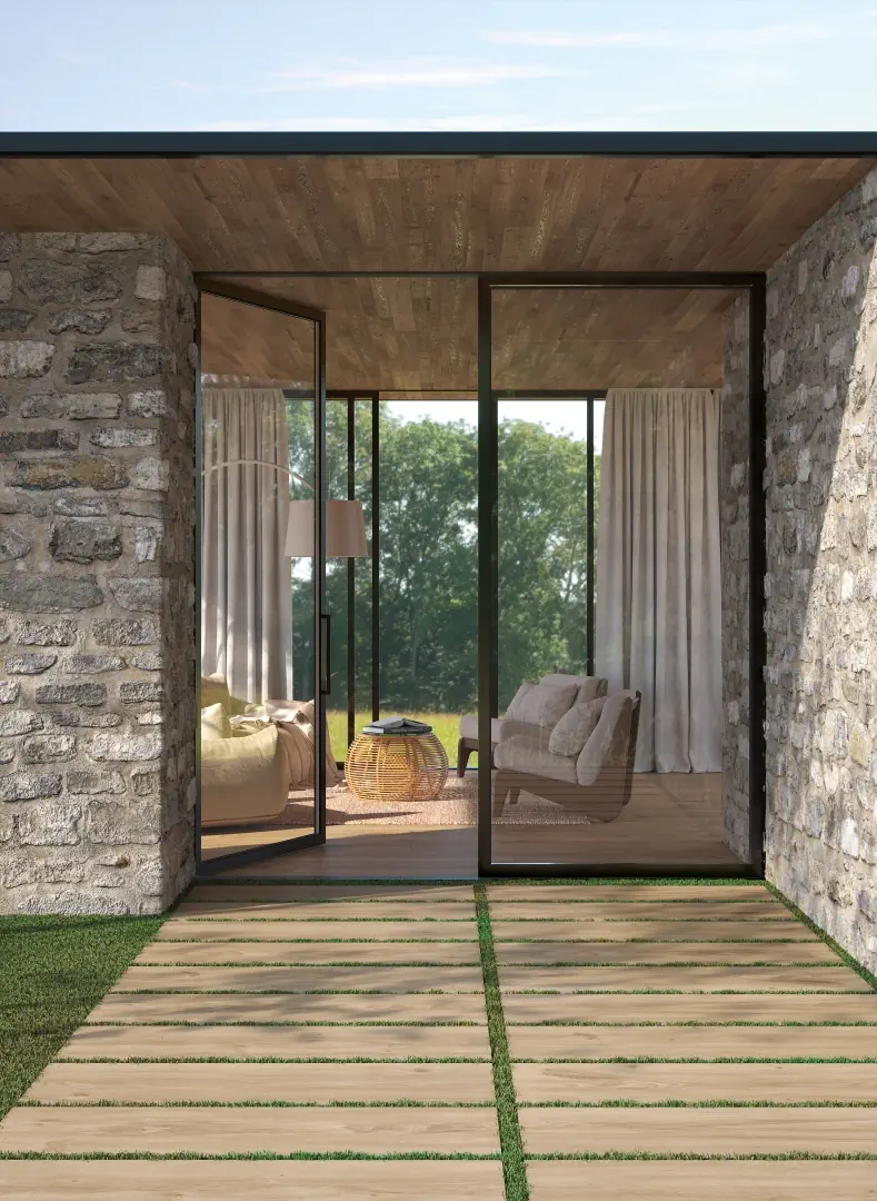 Gres Fondovalle KOMI efekt drewno, - aranzacja w eleganckiej lazience