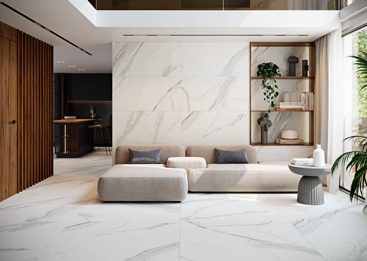 Gres Grespania ESTATUARIO EXTRA efekt marmur - aranzacja w eleganckiej lazience
