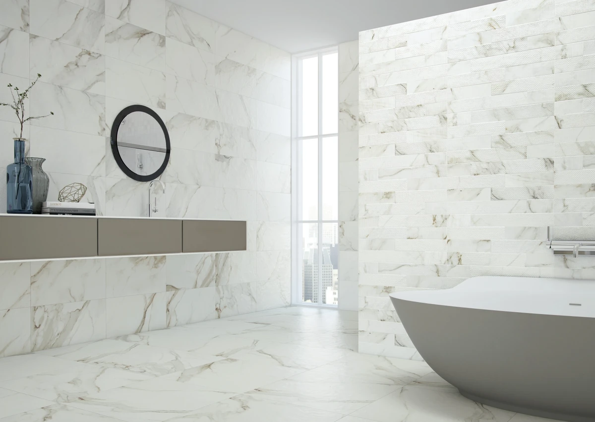 Gres Grespania CALACATA efekt marmur - aranzacja w eleganckiej lazience