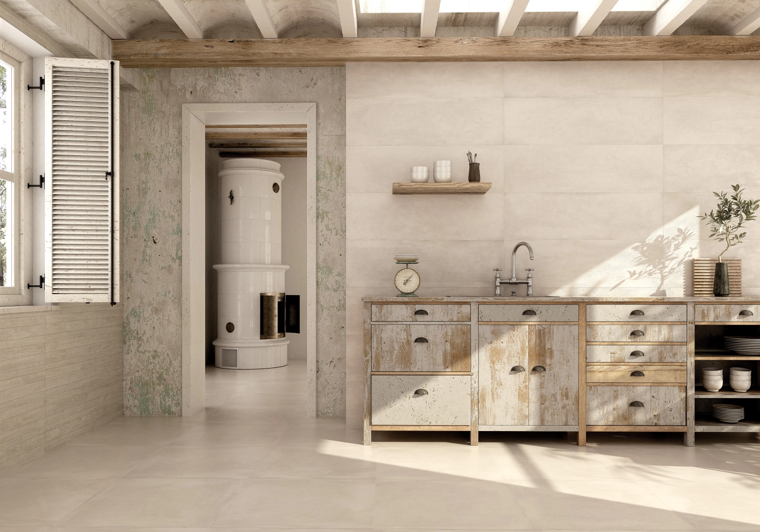 Gres Grespania WABI SABI efekt beton - aranzacja w eleganckiej lazience