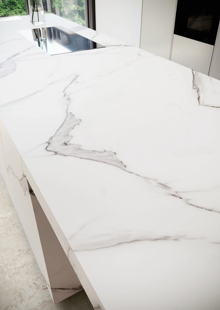 Gres Grespania ESTATUARIO EXTRA efekt marmur - aranzacja w elewacji domu