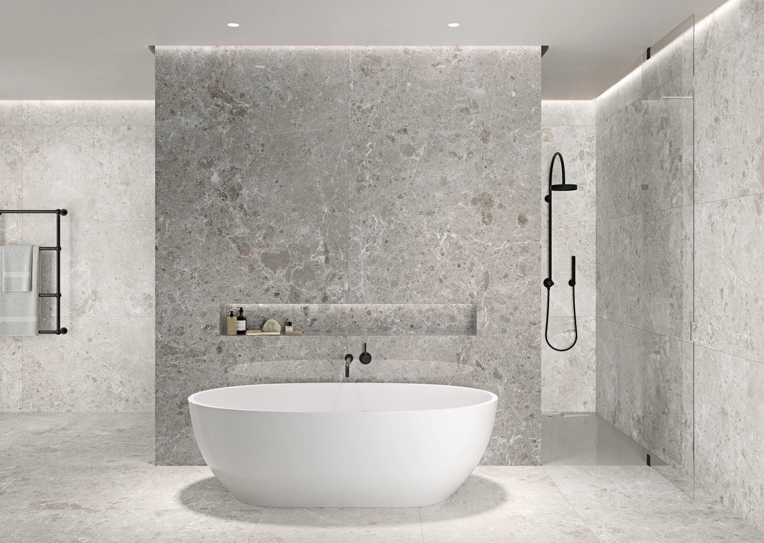 Gres Grespania ARTIC efekt terrazzo, marmur - aranzacja w elewacji domu