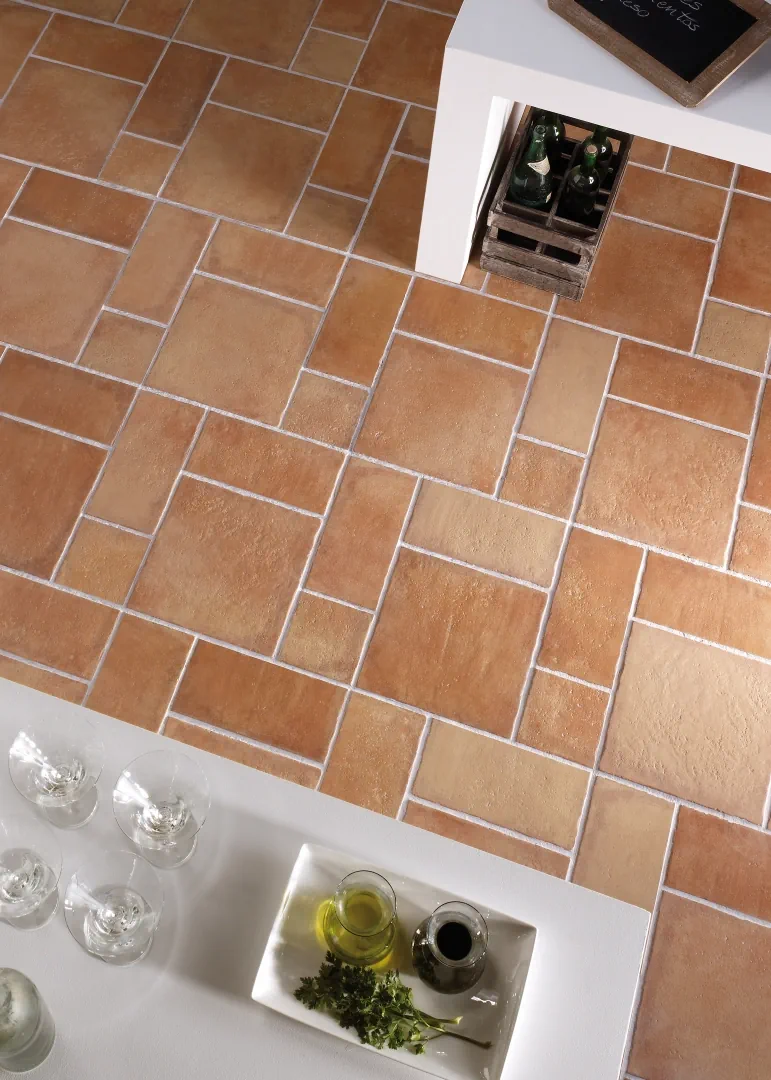 Gres Grespania ABADIA efekt terakota - aranzacja w przestronnym holu