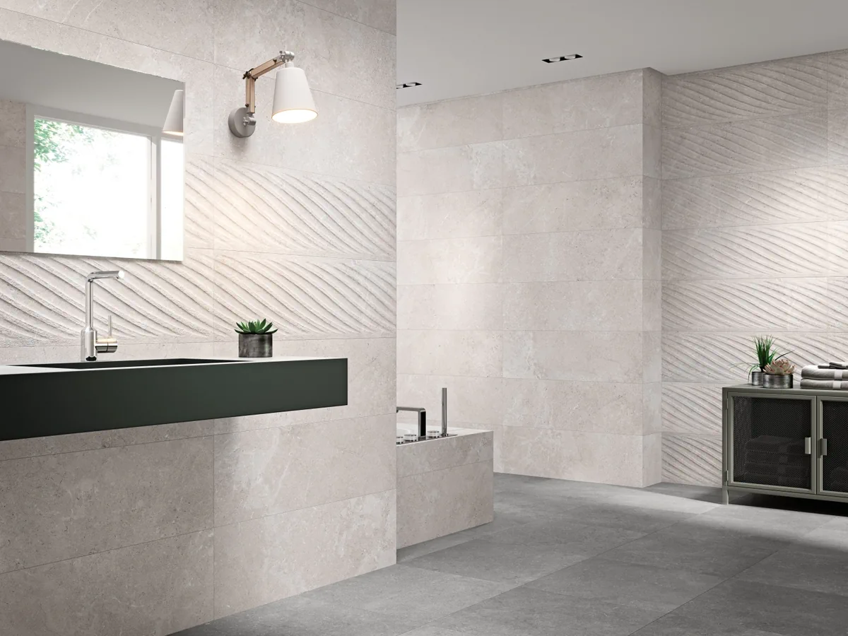 Gres Grespania VILLAGE efekt kamień - aranzacja w eleganckiej lazience