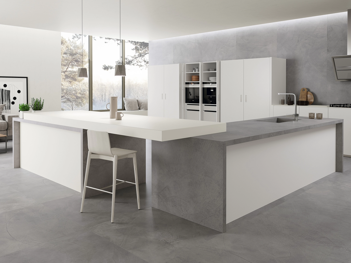 Gres Grespania TITAN efekt beton - aranzacja w minimalistycznym wnetrzu